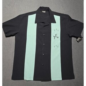 Steady Mens Bowling Shirt Cocktail‎ Rockabilly Atomic Lounge Black Mint Medium